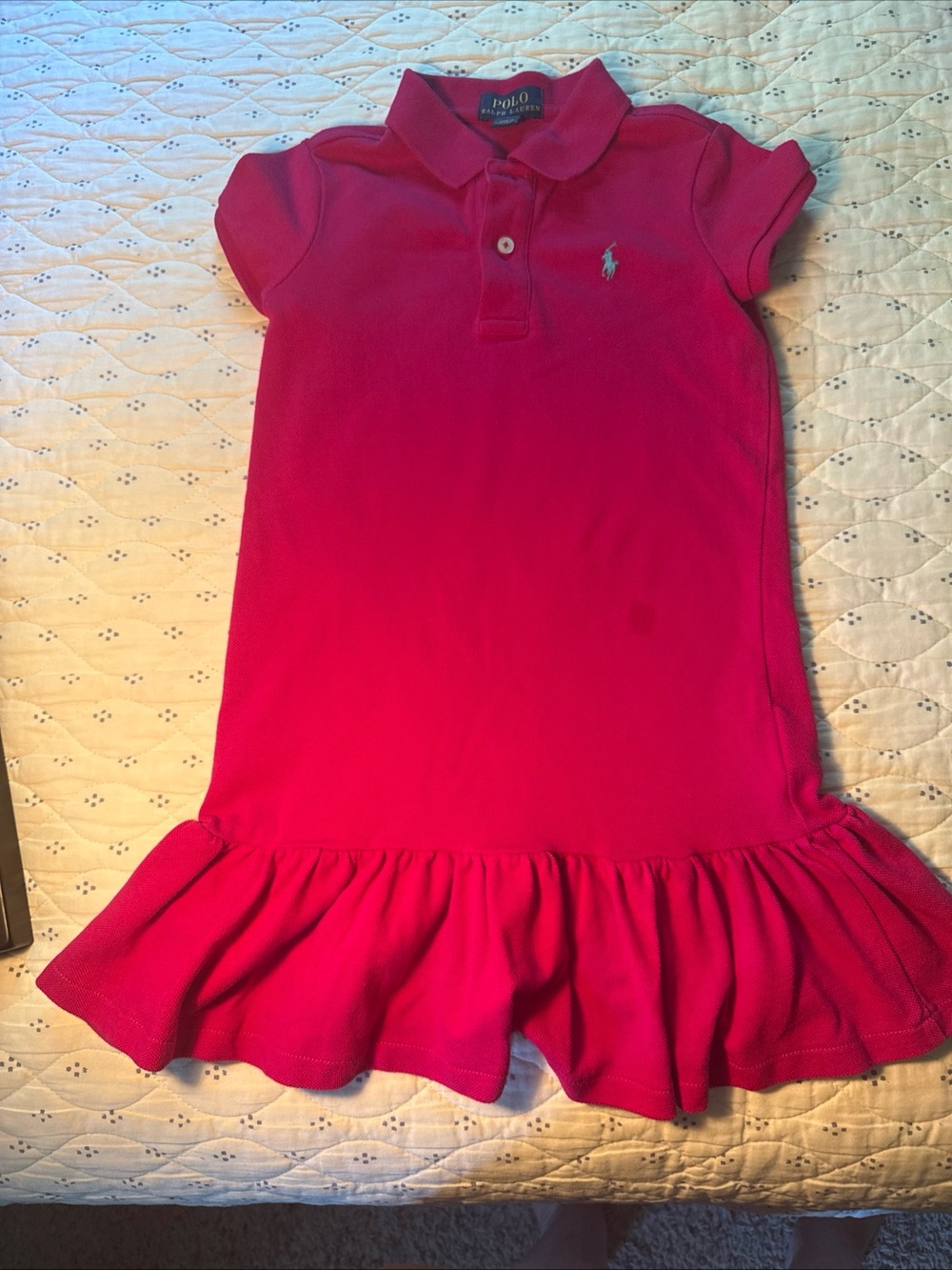 POLO Ralph Lauren Girl Big Pony Royal Emblem Embroidered Ruffle Dress Magenta 5